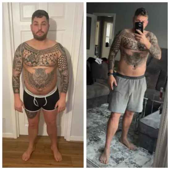 David before and after fitness transformation.
