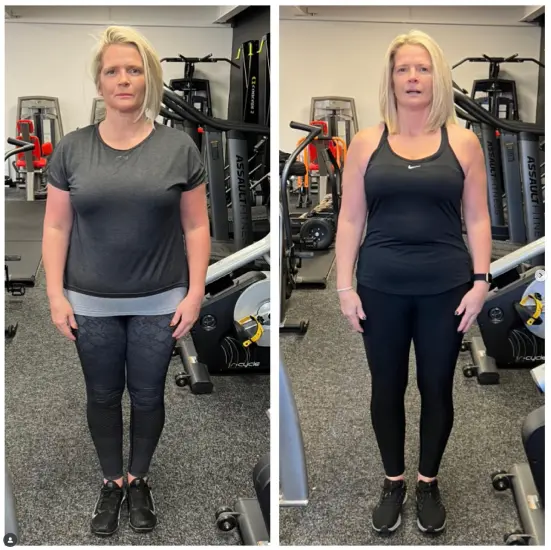 Evelyn before and after fitness transformation.