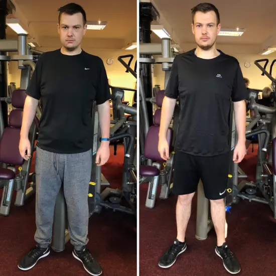 Sam before and after fitness transformation.